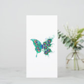 Schmetterling mit grünen Pfauenfedern Save The Date (Stehend Vorderseite)