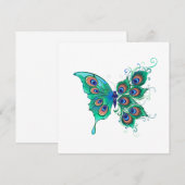 Schmetterling mit grünen Pfauenfedern Save The Date (Vorne/Hinten)