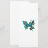 Schmetterling mit grünen Pfauenfedern Save The Date (Vorne/Hinten)