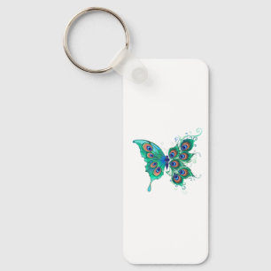 Schmetterling mit grünen Pfauenfedern Schlüsselanhänger