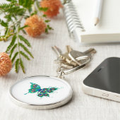 Schmetterling mit grünen Pfauenfedern Schlüsselanhänger (Seite)