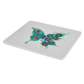 Schmetterling mit grünen Pfauenfedern Schneidebrett (Ecke)