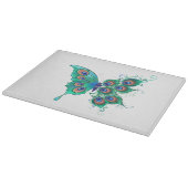 Schmetterling mit grünen Pfauenfedern Schneidebrett (Ecke)