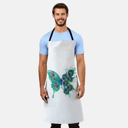 Schmetterling mit grünen Pfauenfedern Schürze (Getragen)