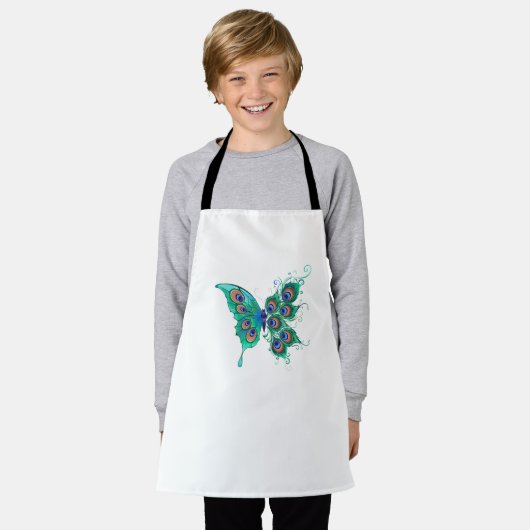 Schmetterling mit grünen Pfauenfedern Schürze (Getragen)