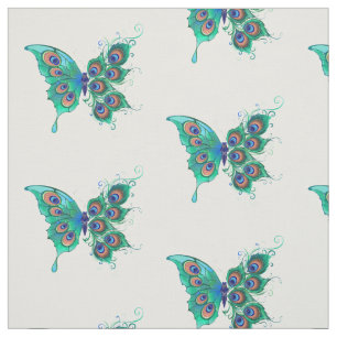 Schmetterling mit grünen Pfauenfedern Stoff