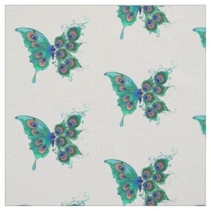 Schmetterling mit grünen Pfauenfedern Stoff