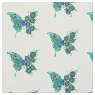 Schmetterling mit grünen Pfauenfedern Stoff