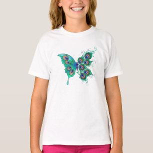 Schmetterling mit grünen Pfauenfedern T-Shirt