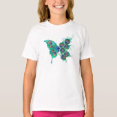 Schmetterling mit grünen Pfauenfedern T-Shirt (Vorderseite)