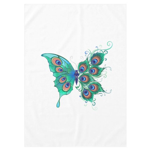 Schmetterling mit grünen Pfauenfedern Tischdecke (Vorderseite)