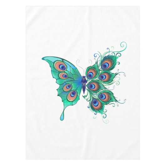 Schmetterling mit grünen Pfauenfedern Tischdecke (Vorderseite)