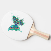 Schmetterling mit grünen Pfauenfedern Tischtennis Schläger (Seitenansicht)