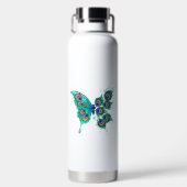 Schmetterling mit grünen Pfauenfedern Trinkflasche (Rückseite)