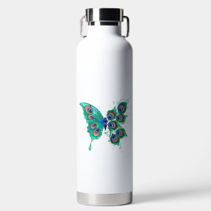 Schmetterling mit grünen Pfauenfedern Trinkflasche