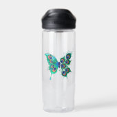Schmetterling mit grünen Pfauenfedern Trinkflasche (Rückseite)