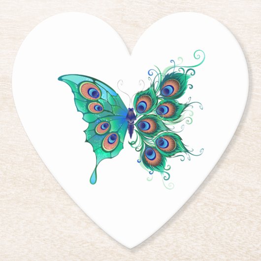 Schmetterling mit grünen Pfauenfedern Untersetzer (Vorderseite)