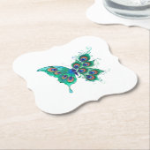 Schmetterling mit grünen Pfauenfedern Untersetzer (angewinkelt)