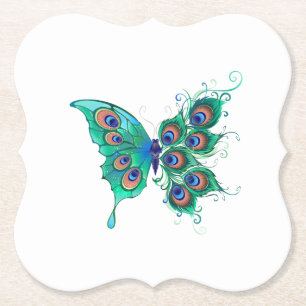 Schmetterling mit grünen Pfauenfedern Untersetzer