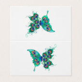 Schmetterling mit grünen Pfauenfedern Visitenkarten (Außenseite Aufgefaltet)