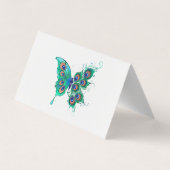 Schmetterling mit grünen Pfauenfedern Visitenkarten (Rückseite)