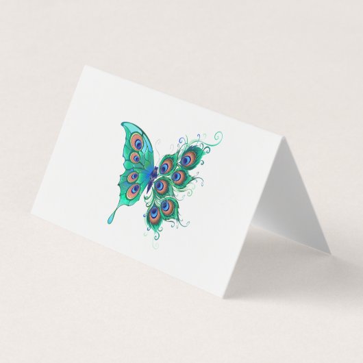Schmetterling mit grünen Pfauenfedern Visitenkarten (Vorderseite)