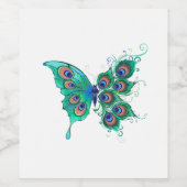 Schmetterling mit grünen Pfauenfedern Weinetikett (Einzelnes Label)