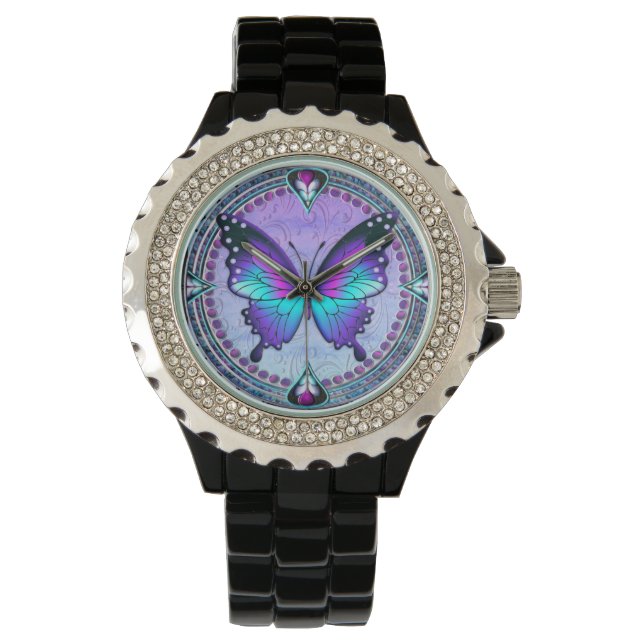 Schmetterling mit Hintergrund Armbanduhr (Vorderseite)