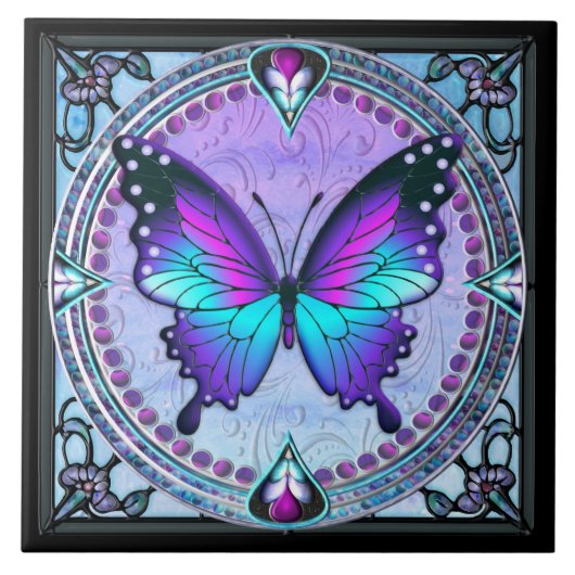 Schmetterling mit Hintergrund Fliese (Vorderseite)
