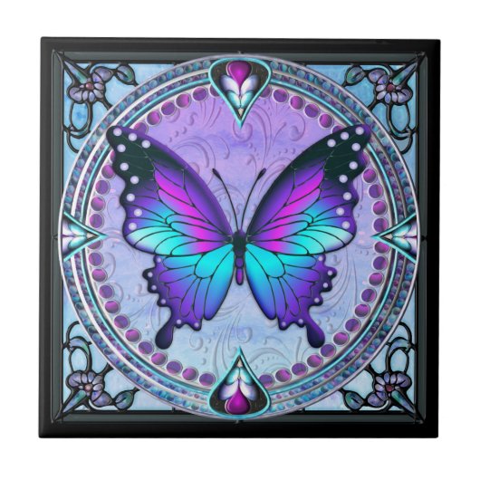 Schmetterling mit Hintergrund Fliese (Vorderseite)