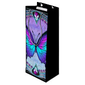 Schmetterling mit Hintergrund Geschenktüte Für Weinflaschen (Rückseite Schrägansicht)