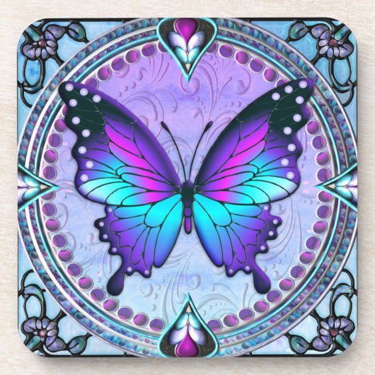 Schmetterling mit Hintergrund Getränkeuntersetzer (Vorderseite)