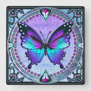 Schmetterling mit Hintergrund Quadratische Wanduhr