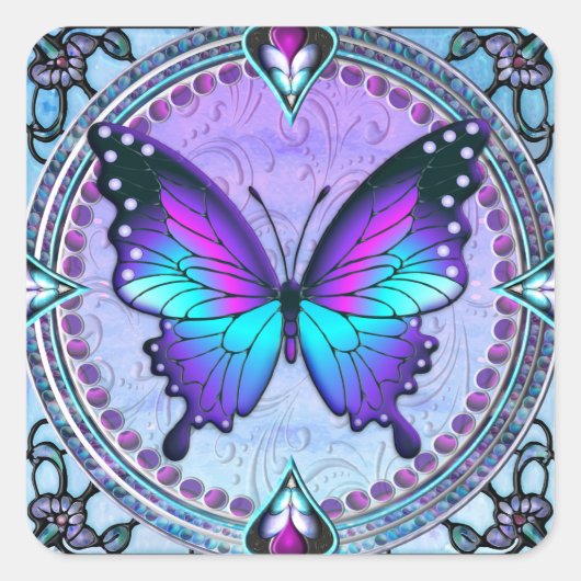 Schmetterling mit Hintergrund Quadratischer Aufkleber (Vorderseite)