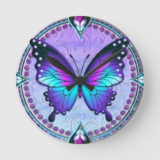 Schmetterling mit Hintergrund Runde Wanduhr (Vorderseite)