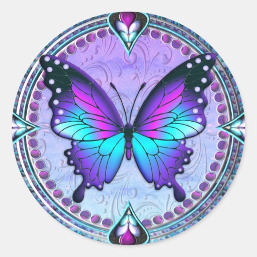 Schmetterling mit Hintergrund Runder Aufkleber (Vorderseite)