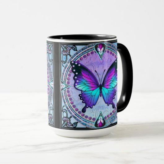 Schmetterling mit Hintergrund Tasse (VorderseiteRechts)