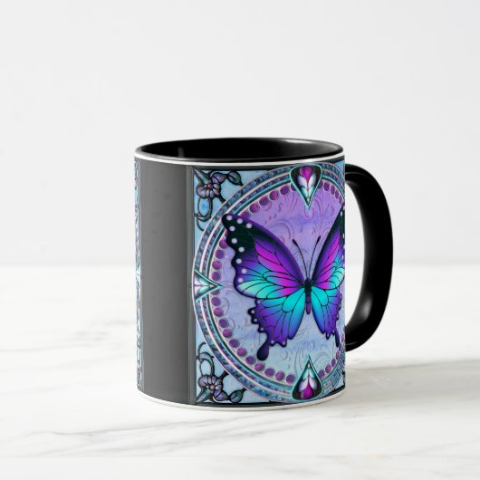 Schmetterling mit Hintergrund Tasse (VorderseiteRechts)