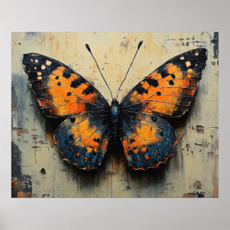 Schmetterling mit Launen auf einer ramponierten Wa Poster