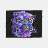 Schmetterling Mit Lila Blumen Stiefmütterchen Deme Fleecedecke (Vorderseite (Horizontal))