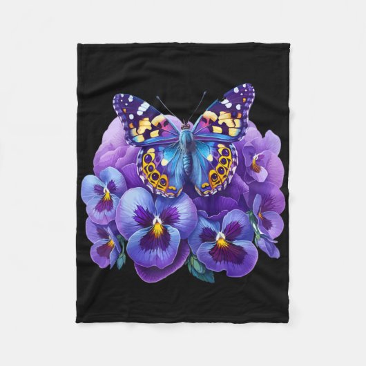 Schmetterling Mit Lila Blumen Stiefmütterchen Deme Fleecedecke (Vorderseite)