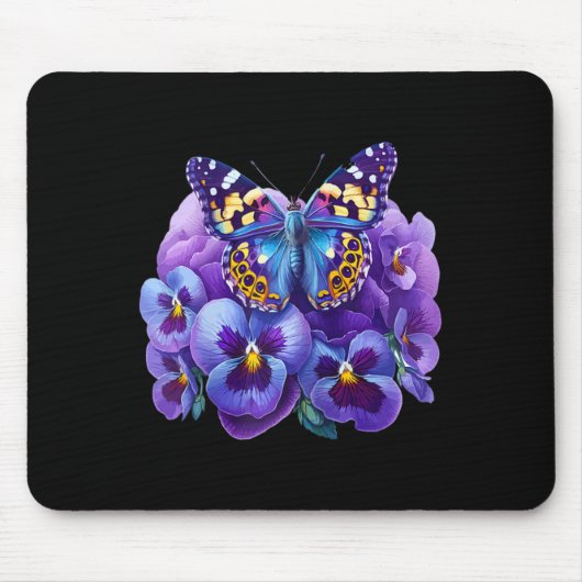 Schmetterling Mit Lila Blumen Stiefmütterchen Deme Mousepad (Vorne)