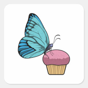 Schmetterling mit Muffin Quadratischer Aufkleber