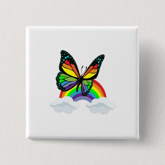 Schmetterling mit Regenbogen Button (Vorderseite)