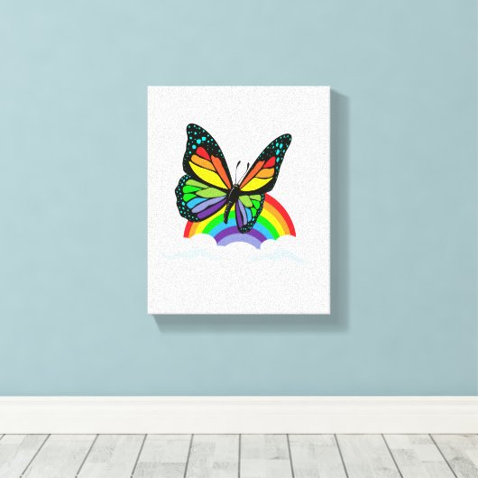 Schmetterling mit Regenbogen Leinwanddruck (Insitu (Holzboden))