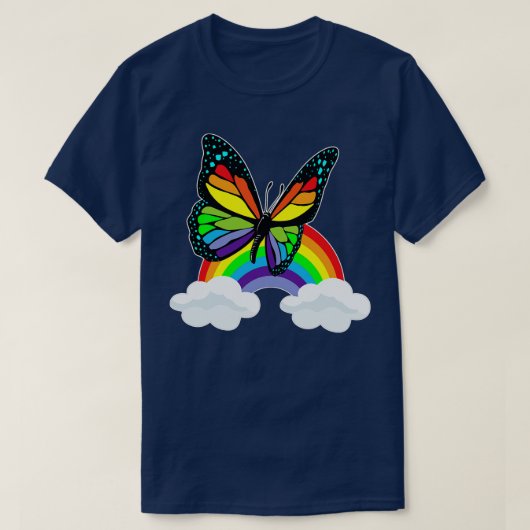 Schmetterling mit Regenbogen T-Shirt (Design vorne)