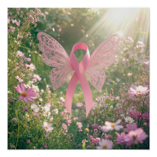Schmetterling mit rosa Band in einem Garten Poster (Vorderseite)