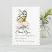 Schmetterling mit rosa Blume Beileid Danke Karte (Stehend Vorderseite)