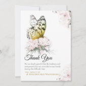 Schmetterling mit rosa Blume Beileid Danke Karte (Vorderseite)