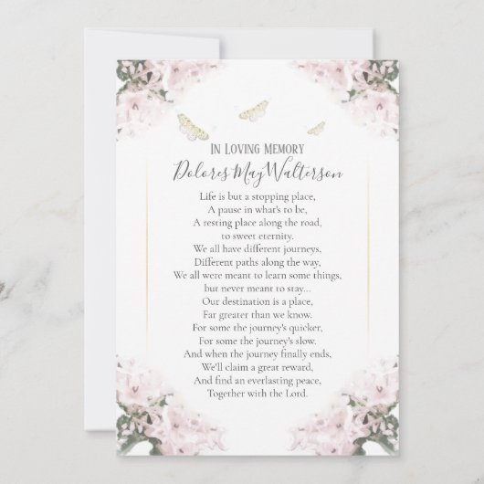 Schmetterling mit rosa Blume Beileid Danke Karte (Rückseite)